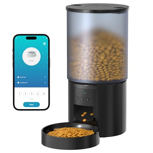 Futterautomat Katze Katzenfutter Automat WiFi: Futterspender Katze mit Maßgeschneidert Zeitplan - Automatischer Katzenfutterspender APP-Steuerung Hunde/Katzen Futterautomaten - 6L von POOEKEN