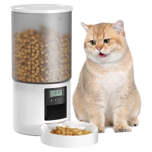 Futterautomat Katze Katzenfutter Automat mit Timer: Futternapf mit Automatic Futterautomat - 10s-Ruf zum Essen - Trockenfutter Futterspender Automatisch für Katze und Hund Weiß 4L von POOEKEN