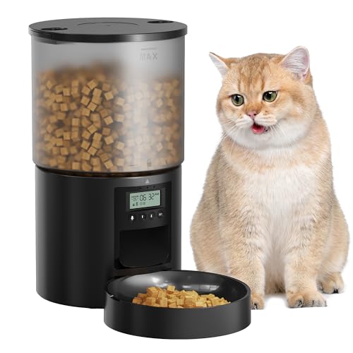 Futterautomat Katze Katzenfutter Automat mit Timer: 10s-Ruf zum Essen - Futternapf mit Automatic Futterautomat 4L- Trockenfutter Futterspender Automatisch für Katze und Hund von POOEKEN