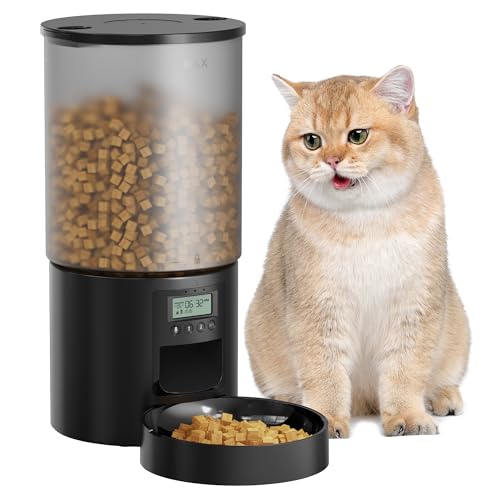 Futterautomat Katze Katzenfutter Automat mit Timer: 10s-Ruf zum Essen - Futternapf mit Automatic Futterautomat - Trockenfutter Futterspender Automatisch für Katze und Hund - 6L von POOEKEN