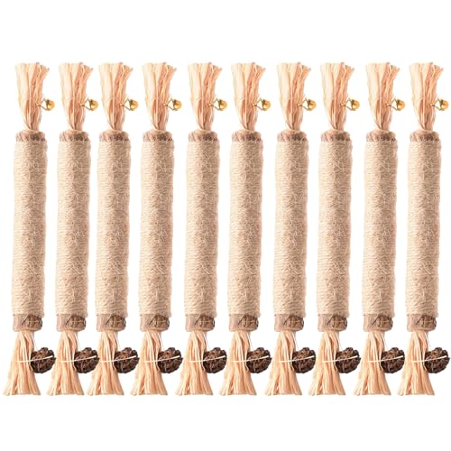 POPAPIE 10 Stück Katzenminze Stick,Knabberstangen Katze,Katzenminze Sticks für Katzen,Pfotenspass Zahnreinigende Knabberstangen für Katze Zu Spielen BeißEn Kauen von POPAPIE