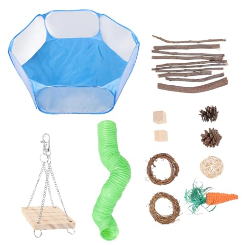 POPETPOP Natürliches Holz Hamster Spielzeug Set Interaktiver Tunnel Springen Stand Haustier Laufstall Für Meerschweinchen Chinchilla Zufällige Farbe von POPETPOP