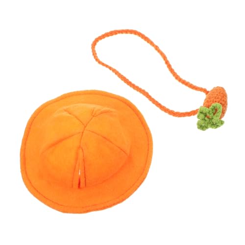 POPETPOP 1 Satz Kaninchen-Rucksack-Hut Hündchen Kleiner Hut und Tasche Wurf Haustierhut Bunny Suit Rabbit hat Hamster zubehör Haustier-Kopfbedeckung- Kaninchen-Cosplay-Hut Garn Orange von POPETPOP