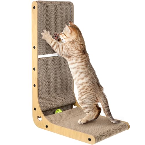 POPETPOP 1 Set Katzenkratzer Aus Pappe Vertikales Katzenkratzbrett In L-Form Mit Integrierten Katzenminze-Spielzeugbällen Wandmontage-Katzenkratzer Für Katzen Und Kätzchen Im Innenbereich von POPETPOP