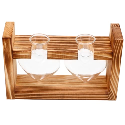 POPETPOP 1 Set Transparente Vase Mit Holzrahmen Vasen Innentöpfe Für Pflanzen Pflanztöpfe Innen Terrarium Topfdekoration Pflanzgefäß Töpfe Für Zimmerpflanzen Wasserpflanzgefäß Aus von POPETPOP