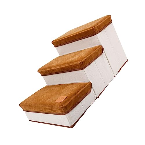 POPETPOP 1stk Klappbare Hundetreppe Hundestufen Für Couch Schwimmbad Hunderampe Fürs Bett Erzogen Doppelt Schritte Dackel Zwinger Haustier Auto Handhaben Booster Leiter Brown Flanell von POPETPOP