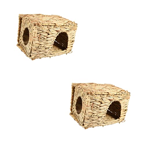 POPETPOP 2 Stücke Bett Gras Hand-Hamster Gemacht Haus Hütte Kaninchen Für Natürlichen Käfig Entzückendes Zartes Stroh Handgefertigt Vogel Rennmaus Nest Cubby Bunny Chinchillas Haus- von POPETPOP