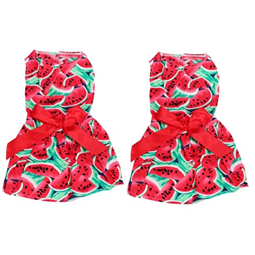 POPETPOP 2 Stücke Kleid Jacke Hundekleidung Katze Kühlung Spaziergang Outdoor Kühler Geschirr Wassermelone Bowknot Muster Elegant L Mit Welpen Rock Schätzchen Cool Rot Sommer von POPETPOP