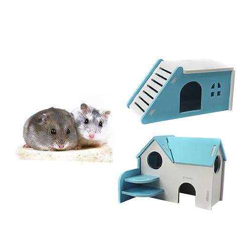 POPETPOP 2st PVC Hamsterhaus Hamsterbett Hamsterspielzeug Hamsterkäfig Hundehütte Haustiertor Meerschweinchenkäfig Hängematte Kaninchenkäfig Vogelkäfig Einstreu Für Hamster Hölzern Blue von POPETPOP