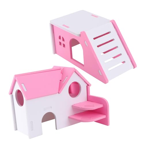 POPETPOP 2st PVC Hamsterhaus Käfige Heizkissen Für Haustiere Transportbox Für Haustiere Kaninchen Wachtel Verschachtelung Futterspender Einstreu Hängematte Rosa Hölzern von POPETPOP