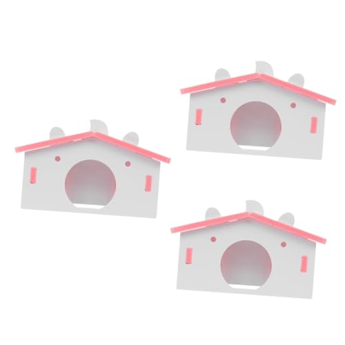 POPETPOP 3 STK Hamster Nest Schlafhaus Holzhamster Hamster Schläft Eichhörnchenhaus Kleintierhaus Meerschweinchen Kabine Hamsterschloss Hamsterbett Goldener Bär Hölzern Haustierzubehör von POPETPOP