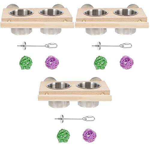 POPETPOP 3 Sätze Papagei Vogelfütterung Vogelfütterungsbecher Futternäpfe Für Papageien Coop-Becher Aus Edelstahl Fressnäpfe Für Papageien Vögel Liefert Lebensmittelregal Füttern Hölzern von POPETPOP
