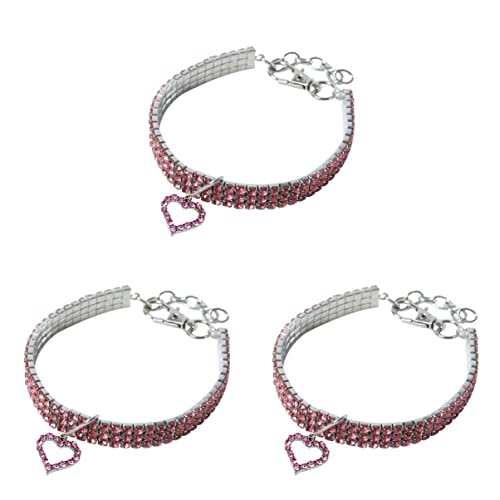 POPETPOP 3 Stück Verstellbare Personalisierte Bling-Herz-Strasssteine ​​Stoffhalskette Hals Pfotenmuster-Rosa Kette Verstellbare Halsketten Personalisierte Katze Liefert von POPETPOP