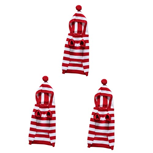 POPETPOP 3 Stücke Kostü Weihnachten Welpen Hündchen Winter Kleidungsstück Hemd äntel Pullover Gestreift Mit Kapuze Overall Cosplay Kleidung Kleidung Bekleidung Tuch Bedruckt Kaninchen von POPETPOP