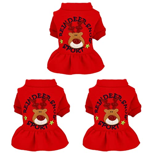 POPETPOP 3 STK Hundebekleidung Für Kleine Hunde Kleidung Mit Weihnachtsmotiven Weihnachtshirsch-hundekostü Katze Weihnachtsoutfits Welpenkleid Weihnachtshunderock Die Katze Weihnachtskatze von POPETPOP