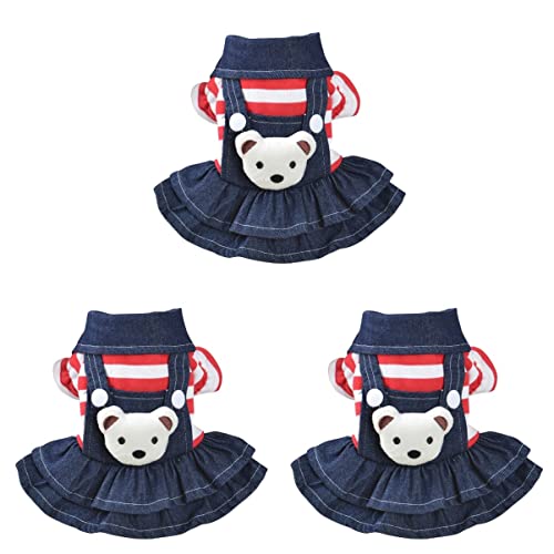 POPETPOP 3Pcs Hündchen Katze Strampler Rock Hund L- L Hündchen Kleines - Outfit Gestreift für Rot Xs Insgesamt Karierter Urlaub Kurzstreifen- Overall Streifenrock Outfits Bärendekor von POPETPOP