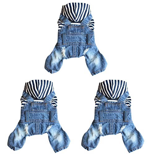 POPETPOP 3Pcs Katzen-Overalls Mantel Jeans XL Hund Kapuzenkleidung für Hosenträger Streifen Outdoor Hoddies Kätzchen Stoff Overall Jeansblau Klassische Jacke Langlebiger Pyjama Cooler von POPETPOP