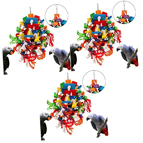 POPETPOP 3Pcs Papageienkäfig Wellensittich Kauen Vögel Spielzeug Vogel Für Finken Hängen Sittiche Zubehör Afrikanisch Bunt Nymphensittiche Klettern Naturblöcke Futtersuche Liebe Grau von POPETPOP