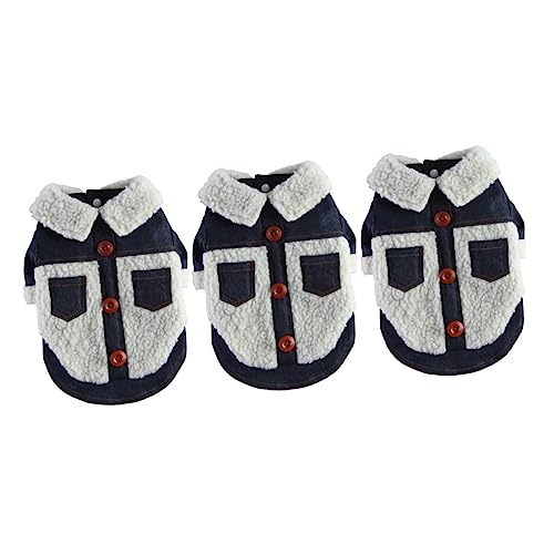 POPETPOP 3st Kleidung Für Haustiere Hundemäntel Für Kleine Hunde Winddichte Hundekleidung Hundepullover Für Mittelgroße Hunde Denim-Hunde-Hoodie Denim-hundepyjama Gitter Schmücken Polyester von POPETPOP