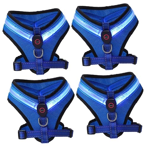 POPETPOP 4 Sets Lichter Verstellbare Weste Aufladung Reflektierende Outdoor-Gehhalsbänder Zubehör Mesh Klein Sommer Praktisch Gürtel Blau Einfache Haustier-Pull-Welpengeschirre von POPETPOP