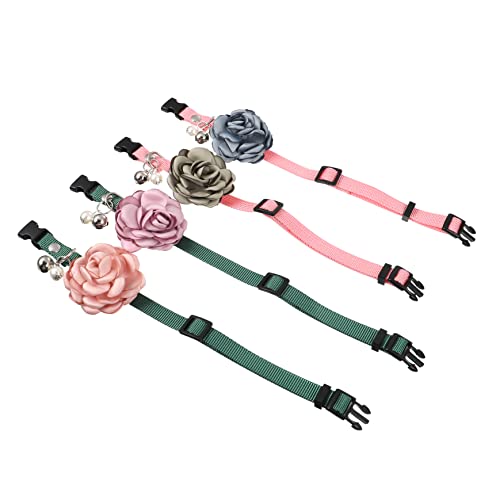 POPETPOP 4 Stück Blumenhalsband Für Haustiere Katze Mit Glocken Welpen Katzenhalsband Mit Glocke Kariertes Katzenhalsband Kettenkatze Welpenhalsband Kätzchen Mit Glocke Stoff von POPETPOP