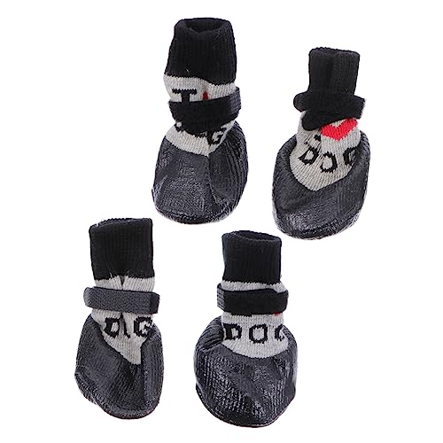 POPETPOP 4 Stück Haustierschuhe Sockenschuhe Welpensocken Hundeschuhe Socke Welpenschuhe Socke Haustierstiefel Hundesocke Aus Wolle Pfotenschützer Für Haustiere Welpenstiefel Black Garn von POPETPOP