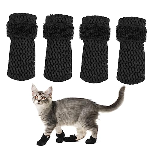 POPETPOP 4 Stück Katzenschuhe Katzenstiefel Katzenmaulkorb für die Fellpflege Klauenabdeckungen Paws pfotenschutz katzenpflege Krallenkappen für Katzen Katze nägel Kappen Polyester Black von POPETPOP