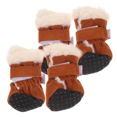 POPETPOP 4 Stück Schneestiefel Für Haustiere Pfotenreiniger Für Hunde Hundestiefel Hundeschuhe Abziehen Und Aufkleben Welpenstiefel Fußwärmer Für Hunde Regenmantel Schuhhund Flanell Brown von POPETPOP