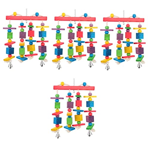 POPETPOP 4 Stück Papagei Vogel Spielzeug Kauspielzeug Für Sittiche Schaukelspielzeug Für Papageien Vogelstangen Vogelnetz Kauspielzeug Für Vögel Beißspielzeug Holz Der Vogel Stressabbauer von POPETPOP
