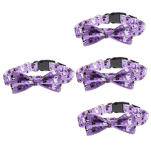 POPETPOP 4 Stück Halloween-Kragen Kürbis-Geist-Kragen Halloween-hundehalsbindungen Halloween-katzenfliege Urlaub Hundehalsband Hund Bowknot Requisiten Violett Baumwolle Polyester Haustier von POPETPOP