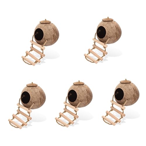 POPETPOP 5st Hamster Kokosnuss Schalen Nest Hamster-kletterplattform Vogelhütte Hamsterschalennest Hamsterleiterbrücke Hasenkäfig Papageienversteckhütte Hängeleiter Kleines Haustier Holz von POPETPOP