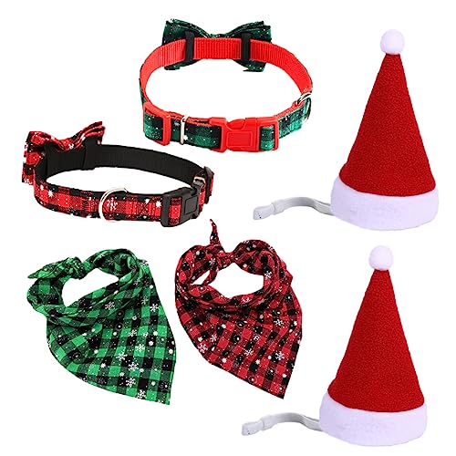 POPETPOP 6St Haustier-Weihnachtsset Weihnachtsmütze für Haustiere Weihnachtshalsbänder für Hunde hochstihl Hochwertige Verarbeitung verstellbares Halsband für Haustiere Haustierhut Krawatte von POPETPOP