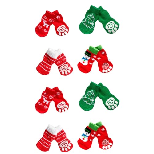 POPETPOP 8 Paare Hundeweihnachtssocken Weihnachtliche Warme Socken Strumpffüller Für Welpen Pfotenpolsterschutz Socken Für Booties Wintersocken Für Haustiere Chihuahua Baumwollsocken von POPETPOP