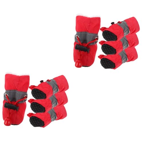 POPETPOP 8 STK rutschfeste Schuhe für Haustiere Krallen Hundestiefel Welpenhaustierschuhe Welpenstiefel Welpenschuhe Schutzschuhe Regenstiefel Schuhschutz Stoff rot von POPETPOP