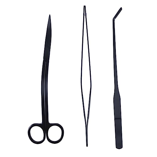 POPETPOP Edelstahlschere für Fischbecken Anlage Vakuum wischen elektrischer Schrubber Aquatic Plant Tool Scissors for Aquarium Plants Aquascaping Tool gerade Schere Aquariumschere Black von POPETPOP