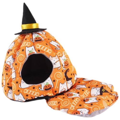 POPETPOP Halloween Hamster Versteck Kürbisform Hamster Nest Igelbett Kuschelbett Kleintierhaus Bett Hamster Halloween Verstecken Nymphensittich Spielzeug Bartdrache Warme Vorräte Baumwolle Haustier von POPETPOP