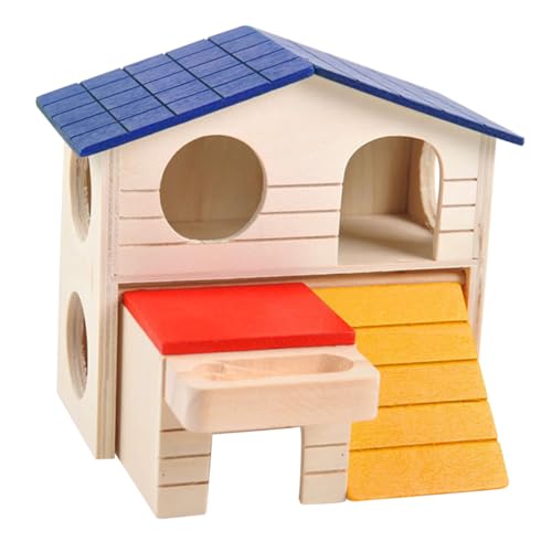 POPETPOP Hamsterhaus nagerhaus kleintierhaus Hamsterresidenz Hamsterdomizil Hamster Holzversteck Meerschweinchenhütte Hängematte Wurf kleines Haustierhäuschen Hamstervilla hölzern von POPETPOP