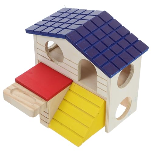 POPETPOP Hamstervilla Hamster Spielplatz Hamster Hamster Versteckhaus mit Dach Hamster Spielhaus Holz Hamster Versteck Hamsterkäfig Hamsterspielzeug Hamsterplattform hölzern von POPETPOP