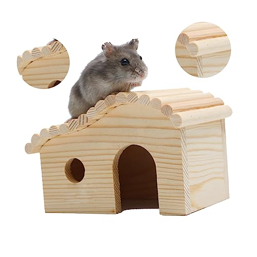 POPETPOP Holzhaus Für Hamster Bewegliches Spielhaus Nistplatz Für Kleintiere Hamsterversteck Aus Hochwertigem Ideales Versteck Für äuse Und Andere Kleintiere von POPETPOP