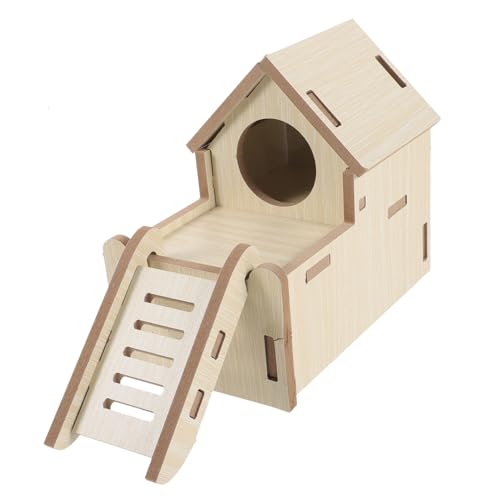 POPETPOP Hüttenhamster Hamsterhaus mit rutsche Hamsterkäfig Haustier Versteck Kaninchenstall Hase Hamster Holzhaus Hamster Klettergerüst Kletterleiterspielzeug Hamsternest aus Holz hölzern von POPETPOP