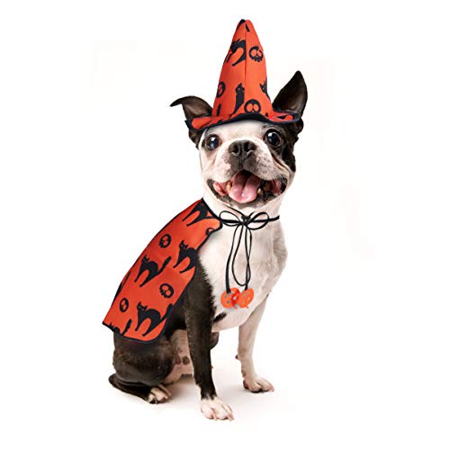 Hund Halloween Kostüme - Haustier Zauberer Kostümumhang mit Hexenhut Welpe Katze Halloween Kleidung Outfits von POPETPOP