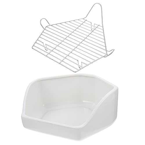 POPETPOP Kaninchentoilette Keramik- Hasen- Käfig Pet Toilettentopf Trainer Ecktoilettenbox Dreieckiger Töpfchentrainer Hamster Toilette Häschen Töpfchen Tablett Weiß Kaninchenkäfig Groß von POPETPOP