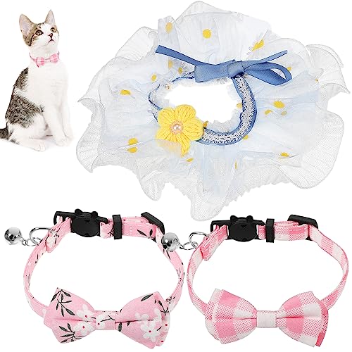 POPETPOP Katzenhalsband Breakaway - Katze Lätzchen Halsband Kätzchen Halsband mit Glocke Katze Fliege Halsband Katze Spitze Lätzchen Schal Verstellbare Katze Bandanas Katze Fliege für Katze Kätzchen von POPETPOP