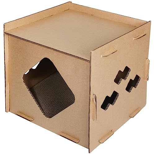 POPETPOP Katzenkratzlounge Katzenhaus Aus Pappe Katzenkratzbox Wellbett Für Haustiere Katzenversteck Spielhaus Atmungsaktive Lounge Für Kaninchen Kleintiere Kratzhaus Für Katzen von POPETPOP