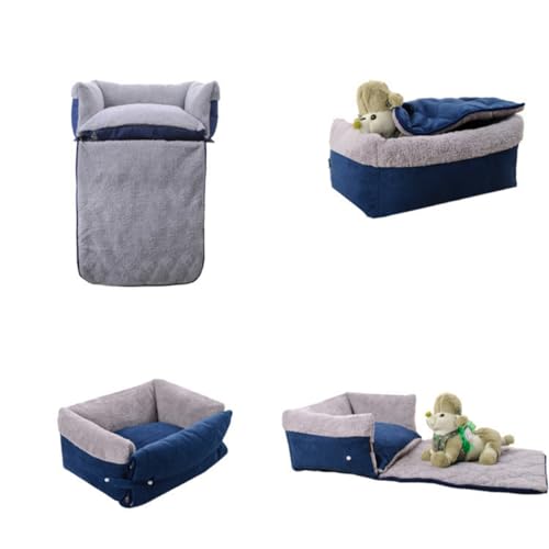 POPETPOP Multifunktionaler hundebetten haustierbett Dog beds Haustierschlafsofa haustierdecke Käfig Hundedecke Vlies Welpe Auto Hundehütte Clamshell-Schlafsofa für Hunde Blue von POPETPOP