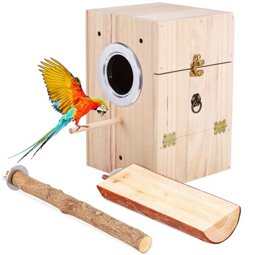 POPETPOP Nistkasten Wellensittich, Vogelnest Brutkasten mit Sitzstange Holz Wellensittich Nistkasten Holz Natürlicher Wellensittich käfig Finkennester für Papageien, Wellensittiche von POPETPOP