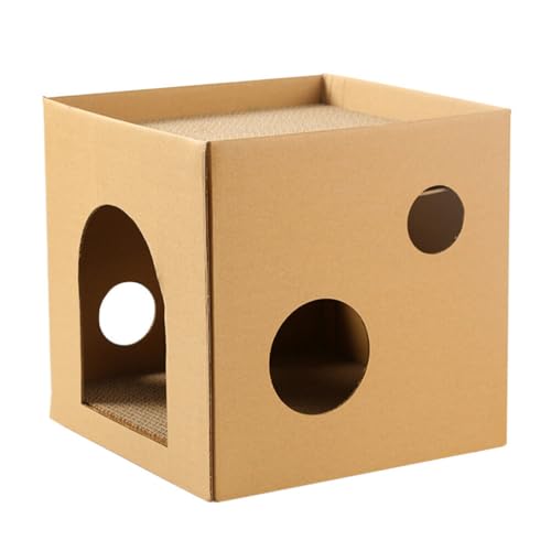 POPETPOP Wellpappe katzenhöhle -katzenhaus Indoor aus pappe, 30 x 30 x 30cm, Würfelform Katzen Kratzbrett katzenbox, Recycelbar Katzen höhle für -a-Boo zum Spielen von POPETPOP