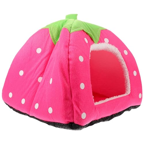 POPETPOP Plush Pet Bed yurt Tent Pet Warm House cat Bed Detachable Pet Bed Strawberry nest Dog House Bed Pet Bed Anti-Slide Pet Bed von POPETPOP