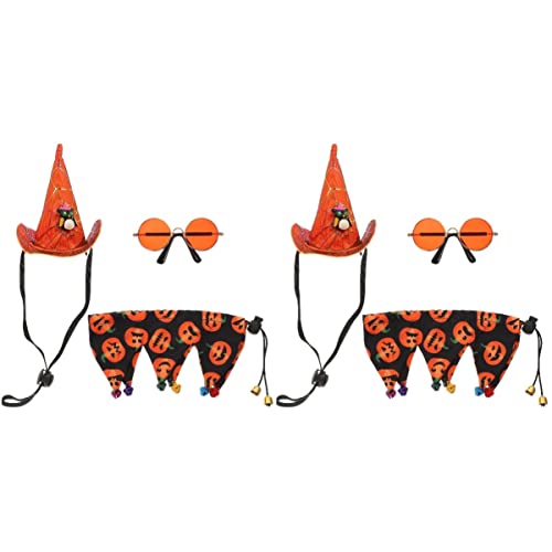 POPETPOP 2 Sätze Haustier Hut Katzen-Sonnenbrille Katzen-Cosplay Halloween-haustierschal Katze Kostüme Outfit Halloween-haustierhüte Halloween-katzenhalsband Kürbis Stoff Hundekleidung von POPETPOP