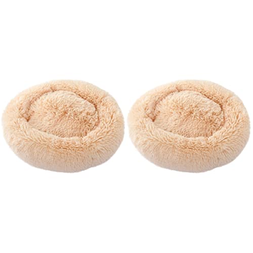 POPETPOP Sofa Hundeflauschbett Katzengröße Rund Weicher Zwinger Warmer Schlafzottel Für Kleine Luxus Rutschfestes Verbessertes Fell Beige Kuschelig Ultra Unten Katzen- Donutkissen Mit von POPETPOP